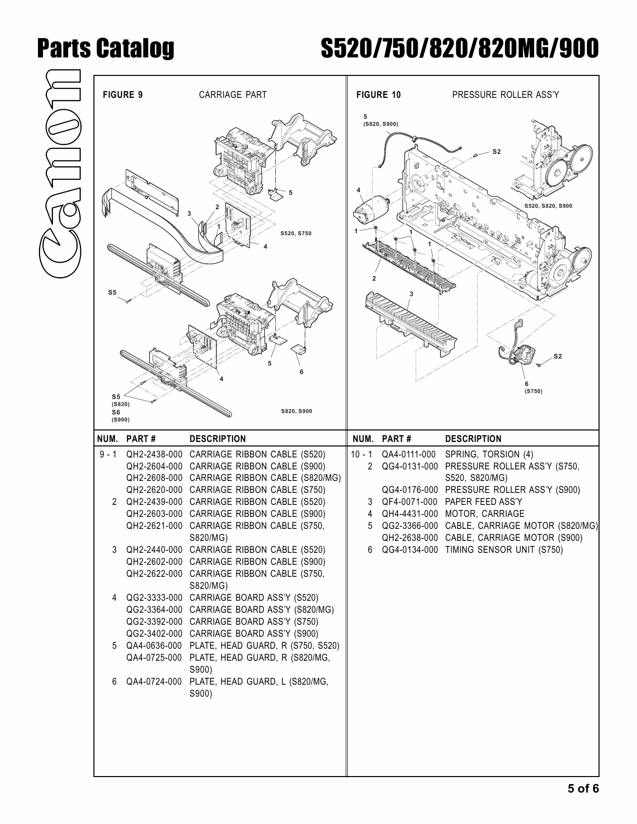 Canon PIXUS S520 S750 S820 S820MG S900 Parts Catalog Manual-6